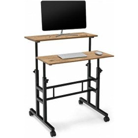 Resim Yükseklik Ayarlı Bilgisayar/Laptop ve Çalışma Masası Tekerli Çam 80X60 Çam 