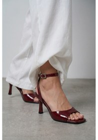 Resim Giamgia Store Kadın Bordo Bilekten Bağlamalı Küt Burun İnce Topuklu Stiletto Abiye Ayakkabı-2344 
