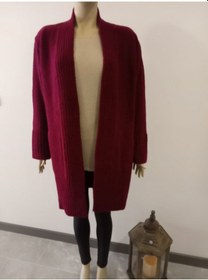 Resim Kadın Şal Yaka Cepli Uzun Hırka Bordo 