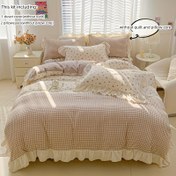 Resim 3 adet Dantel Kenarlı Çift Plaid Yatak Takımı - Yorgan Kılıfı ve Yastık Kılıfları (İçerik Yok) - Polyester, Tüm Mevsimler, Fermuar Kapatma, Hafif 120g Kumaş - Şık Yatak Odası Dekoru İçin Mükemmel, Tüm Mevsimler Yatak Takımı | Çizgili Desen | Polyester Kumaş 
