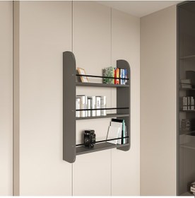 Resim Alpa Ev Mobilya 3 Katlı Duvar Rafı, Çok Amaçlı Ahşap Kitaplık, Mutfak Banyo Montessori Ünitesi Antrasit 