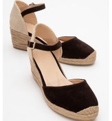 Resim Aldea Kahverengi Süet Hakiki Deri Kadın Dolgu Topuk Sandalet Kahverengi 