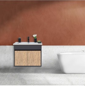 Resim Aras Lavabolu Asma Alt Dolap Antrasit/Atlantik Çam 65X44X58 Cm Antrasit - Atlantik Çam 