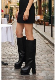 Resim Asmi Shoes Kadın Estiva Platform Topuklu 12 Cm Tak Çıkar Bot Çizme Siyah Siyah 