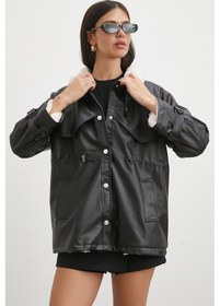 Resim Kürklü Yaka Detaylı Deri Ceket Siyah Siyah 