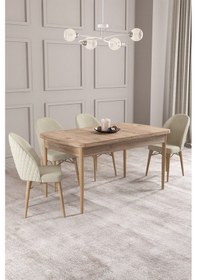Resim Calvin Atlantik 80x132 Mdf Açılabilir Mutfak Masası Takımı 4 Adet Sandalye Krem 