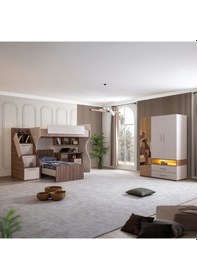 Resim Ranza, Milano Genç Odası Takımı Çift Kişilik Çalışma Masalı Modern Ranza + Üç Kapaklı Modern Dolap 90 X 190 CM 