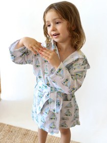 Resim %100 Pamuk 2 Kat Muslin Desenli Bebek Çocuk Bornozu | Dijital Baskı - Yat / 4-6 Yaş 