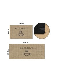 Resim Valerine Life Bi Kahve Fincanlı Krem Rengi Mutfak Matı Halısı Yıkanır Kaymaz Taban Tezgah Önü Paspas Siyah 