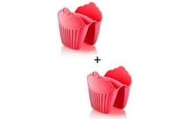 Resim 2 Adet Silikon Fırın Eldiveni Kaymaz Mikrodalga Fırın Tencere Tepsi Tutmaç Seti Kırmızı 