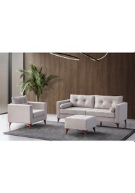 Resim Eymense Kraft Krem Puflu Koltuk Takımı 3+1 
