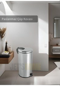 Resim Jet's Home Pedallı Banyo Çöp Kovası Paslanmaz 40 Lt Mutfak Çöp Kutusu Gri Gri 