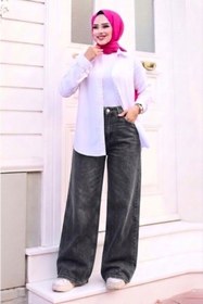 Resim Tesettür Diyarı Kadın Retro Baggy Kot Pantolon- Antrasit 