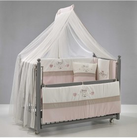 Resim Meltem Kids Mondo Sallanır Ahşap Anne Yanı Beşik - 60x120 CM ( Gri - Pretty) Pembe 