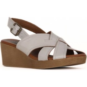 Resim Bueno Shoes Gri Deri Kadın Dolgu Topuklu Sandalet 01WE3906 01WE3906 