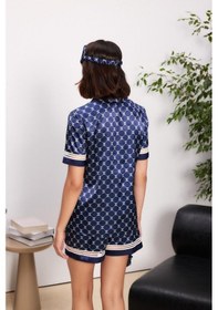 Resim Pierre Cardin Laci Saten Biyeli Kadın Pijama Şort Takımı 1325 Lacivert 
