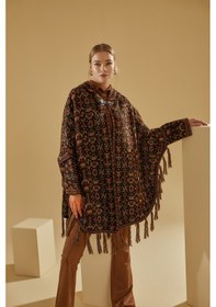 Resim Uludağ Triko Çiçek Desenli Kilim Panço Çok Renkli 