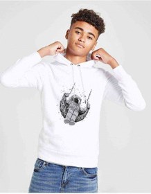 Resim Astronot Ay Salıncak Baskılı Unisex Çocuk Kapüşonlu Beyaz Sweat (528909932) 