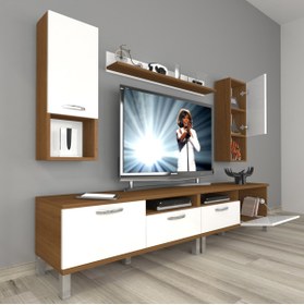 Resim Decoraktiv Eko 5200da Mdf Krom Ayaklı Tv Ünitesi Tv Sehpası - Ceviz - Beyaz 