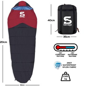 Resim Uyku Tulumu - Peak - Bordo - Extreme -35C° - Savage YS-535 