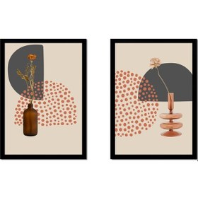 Resim Line Art Çiçekler İkili Çerçeveli Cam Tablo Seti-172105 