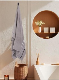 Resim Banyo Havlusu Tekli Pamuk Bale Gri 