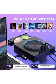 Resim TeknoFaji Harici CD/DVD Sürücü USB 3.0 Type-C CD DVD Yazıcı SD/TF ve USB Yuvaları Optik Sürücü CD 