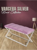 Resim Gazzini furniture Varcera Silver Sliced Bench Çapraz Metal Ayaklı Dilimli Model Pembe Puf 