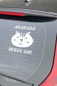 Resim AVMmarketim Arabada Bebek Var Sevimli Beyaz Oto Cam Sticker Hayvan Figürlü Ikaz Uyarı Yazısı 