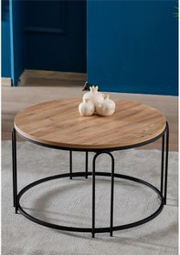 Resim Lenka Açık Ceviz Ahşap Orta Sehpa Yuvarlak Siyah Metal - Sedaş-lenka-orta-siyah Açık Ceviz 