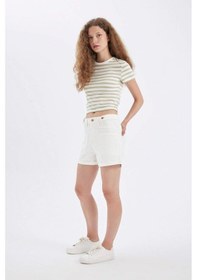 Resim Defacto Mom Fit Yüksek Bel Katlamalı Paça Jean Şort D4585AX24HSWT1 Beyaz 
