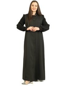 Resim derin store Pliseli, Hakim Yaka, Taş düğme Detaylı Modern Ferace 