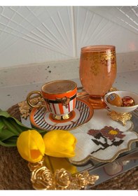 Resim Royking Turuncu Fincan Takımı Eğer Desenli Turuncu 