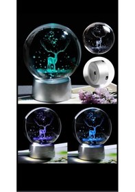 Resim Dekoratif Geyik Temalı Işıklı Renk Değiştiren Ledli Küre Hediye 