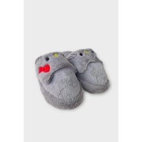Resim Kışlık Kadın Hellokitty Figürlü Kaydırmaz Taban Ev Ayakkabısı Panduf Füme 