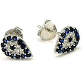 Resim Omar Silver Kadın Damla Model Nazar Gözü Zirkon Taşlı Çivili Gümü 