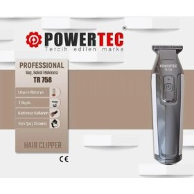 Resim Powertec Tr 758 Profesyonel Tıraş Makinesi Saç Sakal Ense 