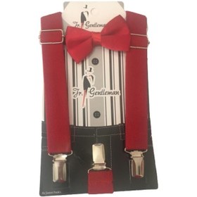 Resim Erkek Çocuk Kırmızı Pantolon Askısı & Papyon Set-Kırmızı 