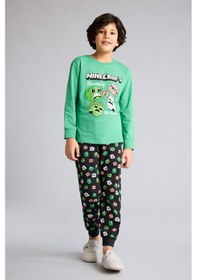 Resim Defacto %100 Pamuklu Mınecraft 2'li Pijama Takımı Erkek Çocuk G9975A826SP 