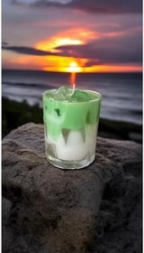 Resim İce matcha latte mum 9x8 cm yeşil elma kokulu soya 100% 