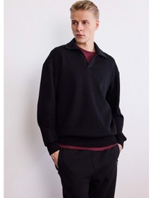 Resim Defacto Boxy Fit Polo Yaka Sweatshirt G6475ax25wnbk81 Siyah-bk81 