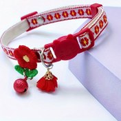 Resim 1 adet Güvenlik Tokalı İşlemeli Polyester Elyaflı Kedi Tasması, Zilli ve Pandantifli Yuvarlak Çiçekli Evcil Hayvan Tasması, Kediler İçin Ayarlanabilir Dayanıklı Sevimli Aksesuar 