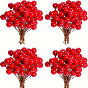 Resim 100 adet Mini Yapay Hola Meyveleri Tel Saplı - Noel Ağacı, Çelenk & Düğün Süslemeleri için Mükemmel 
