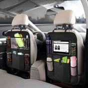 Resim 3'ü 1 Arada Araba Koltuk Arkası Düzenleyici - Tablet Cebi ve Yalıtımlı Şişe Tutucu ile Oxford Bez Tekerlek Çantası, Atıştırmalıklar/Saat için Ağır Hizmet Tipi Sırtlık Depolama, SUV Seyahat Gereksinimleri (Siyah/Gri) 