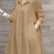Resim Büyük Beden - Kadınlar için Rahat Uzun Kollu Düğmeli Gömlek - Düz Renk, Yaka, Düğmeli Ön, Bol Kesim, Hafif Polyester, Sonbahar için Mükemmel, Rahat Kıyafet|Yaka Düğmeli|Polyester Kumaş 