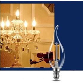 Resim 10 Adet Kıvrık Buji Ampul 4W Şeffaf Filament Rustik LED Ampul – E14 Duy, 3200K Günışığı Işık - Cata - Avize Ampulü 