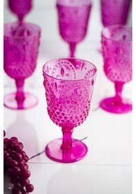 Resim Akrilik Pembe 6'lı Kadeh & Su Meşrubat Kahve Yanı Bardağı 450 ML (Cam Değildir) 