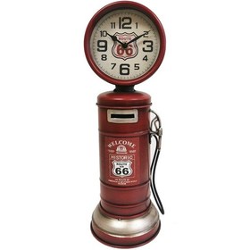 Resim Vintage Route66 Saatli Metal Kumbara 37cm 