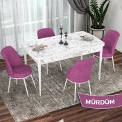 Resim Canisa Concept Kor Serisi, Beyaz Mermer Desen 70X114 Açılabilir Mutfak Masası Takımı, 4 Sandalye 