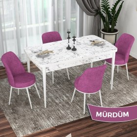 Resim Canisa Concept Kor Serisi, Beyaz Mermer Desen 70X114 Açılabilir Mutfak Masası Takımı, 4 Sandalye 